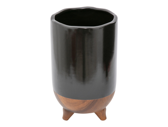 Wazon ceramiczny boho czarno-brązowy 27 cm