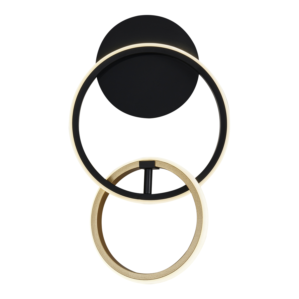 Pierścieniowy kinkiet RANDO w matowym czarno-złotym kolorze pozwoli Ci wprowadzić nowoczesny wystrój do wnętrza salonu.
