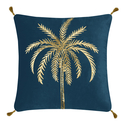 Poszewka welurowa niebieska ze złotą palmą PALOMA 45x45 cm