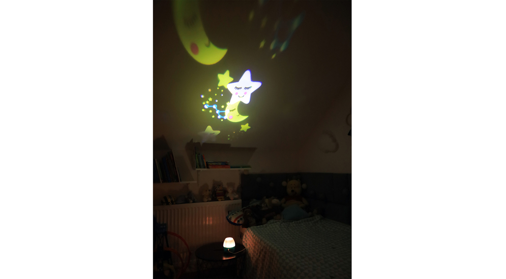 Lampka nocna dla dzieci z projektorem obrazków biało-szara