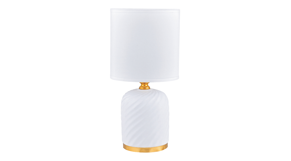 Lampa stołowa z abażurem biała złoty dekor 26,5 cm