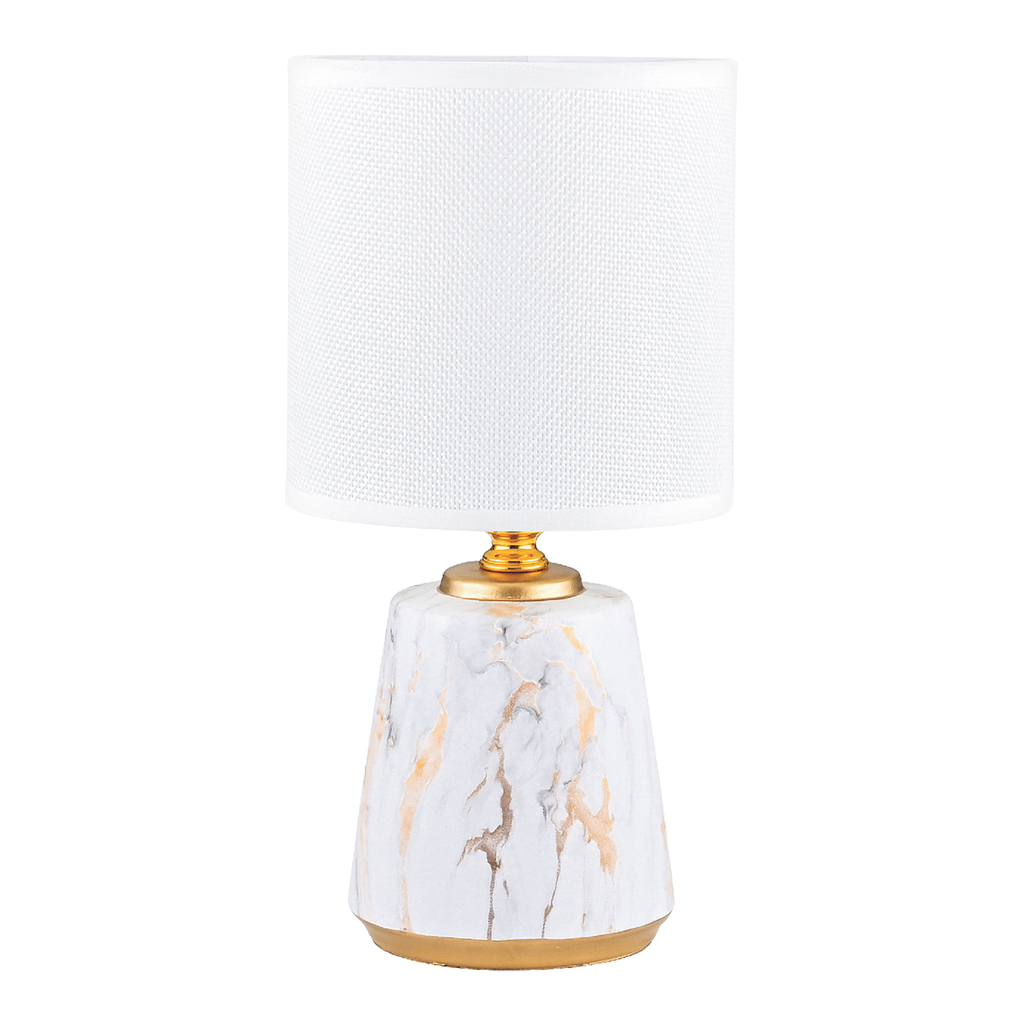 Lampa stołowa z ceramiczną podstawą, biało-złota do salonu i sypialni.