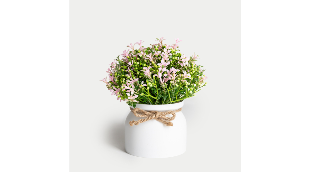 Bukiet sztucznych kwiatów w doniczce MIX 28 cm wykonany z tworzywa sztucznego. 
