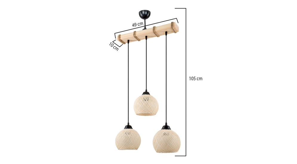 W tym modelu lampy wiszącej ASPEN możesz dopasować wysokość zawieszenia. Maksymalna wysokość lampy wynosi 105 cm.