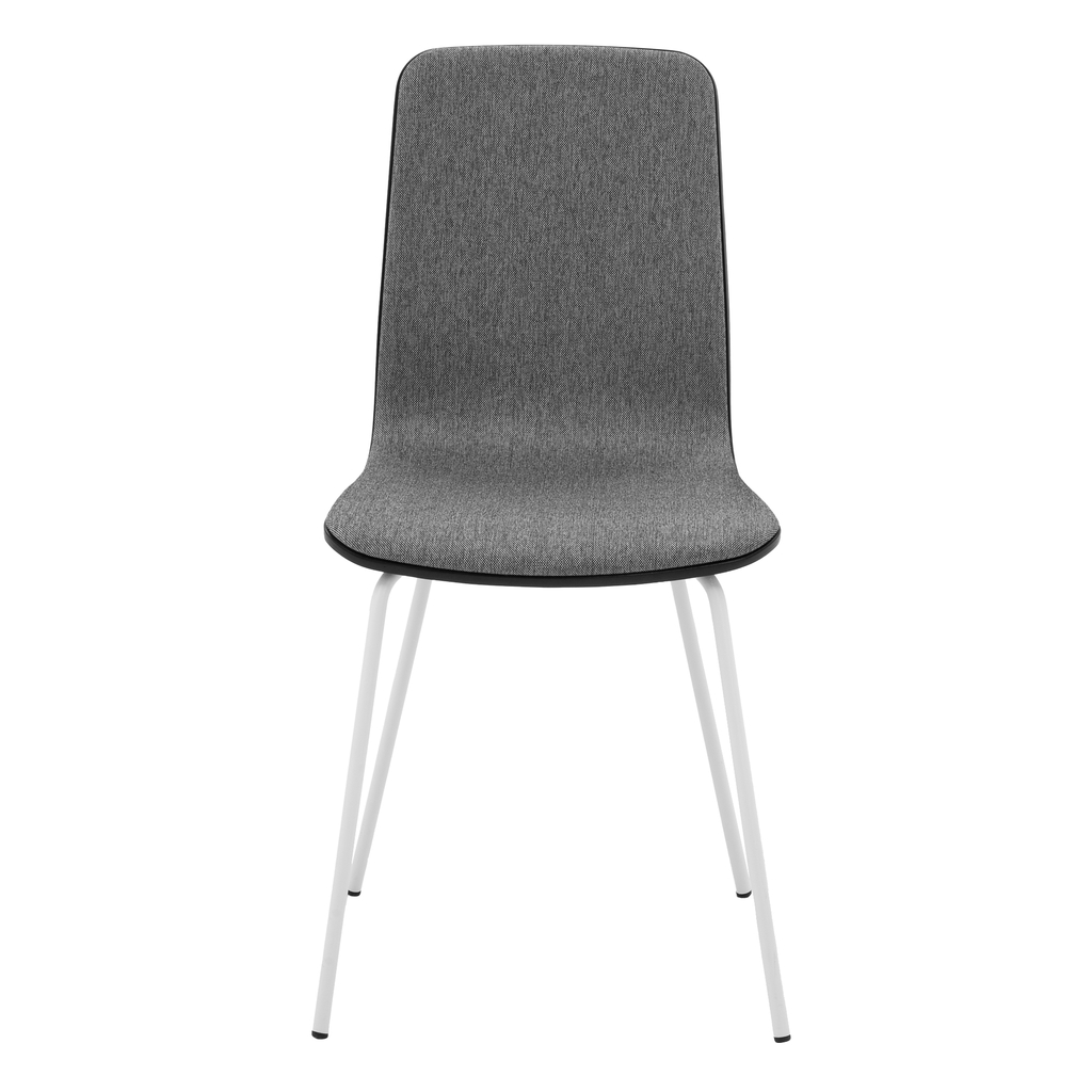 Krzesło tapicerowane VINGE z szarą tapicerką na metalowych nogach do nowoczesnego wnętrza.