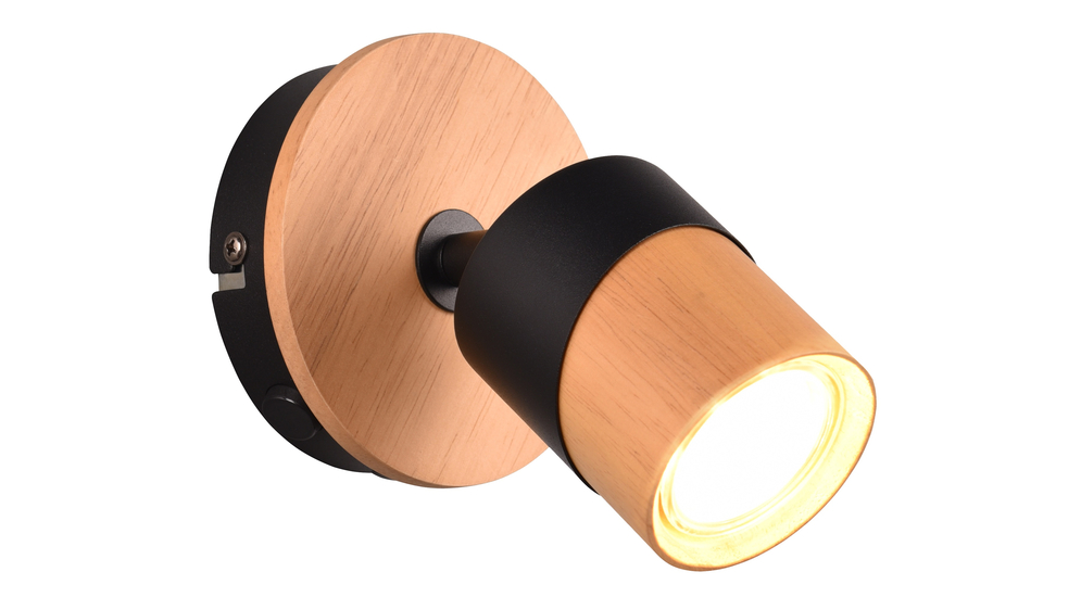 Kinkiet ARUNI zachwyca wykończeniem w kolorze drewna i matowej czerni. Podstawa z metalu i wykończony w kolorze jasnego drewna klosz tworzą ciekawy kontrast, w którym chłodna czerń łączy się z naturalnym, drewnianym wybarwieniem.