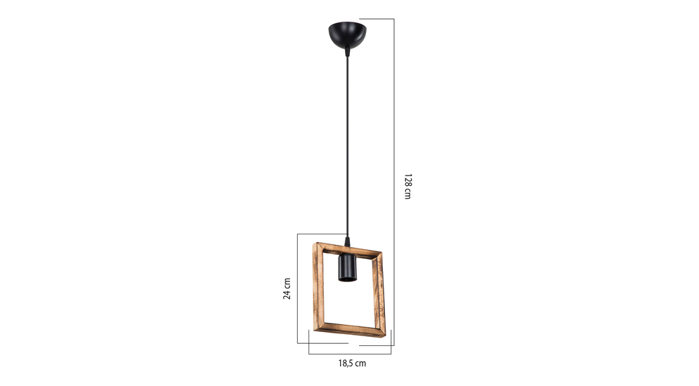 Oprawę i zarazem element ozdobny lampy ATRIA stanowi prosta ramka wykonana z drewna. Środek jej konstrukcji zdobi pojedyncza żarówka.
