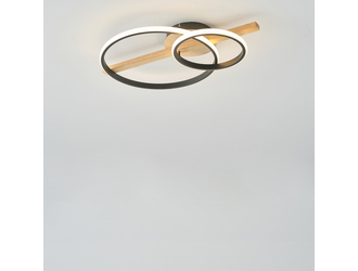 Lampa sufitowa LED 2 pierścienie jasne drewno czarna ALMERIA