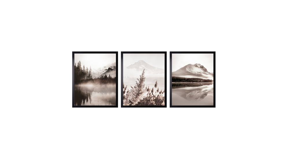 Komplet 3 obrazów MOUNTAIN LAKE w sepii