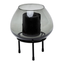 Świecznik szklany popielaty na metalowym stojaku 18,5 cm