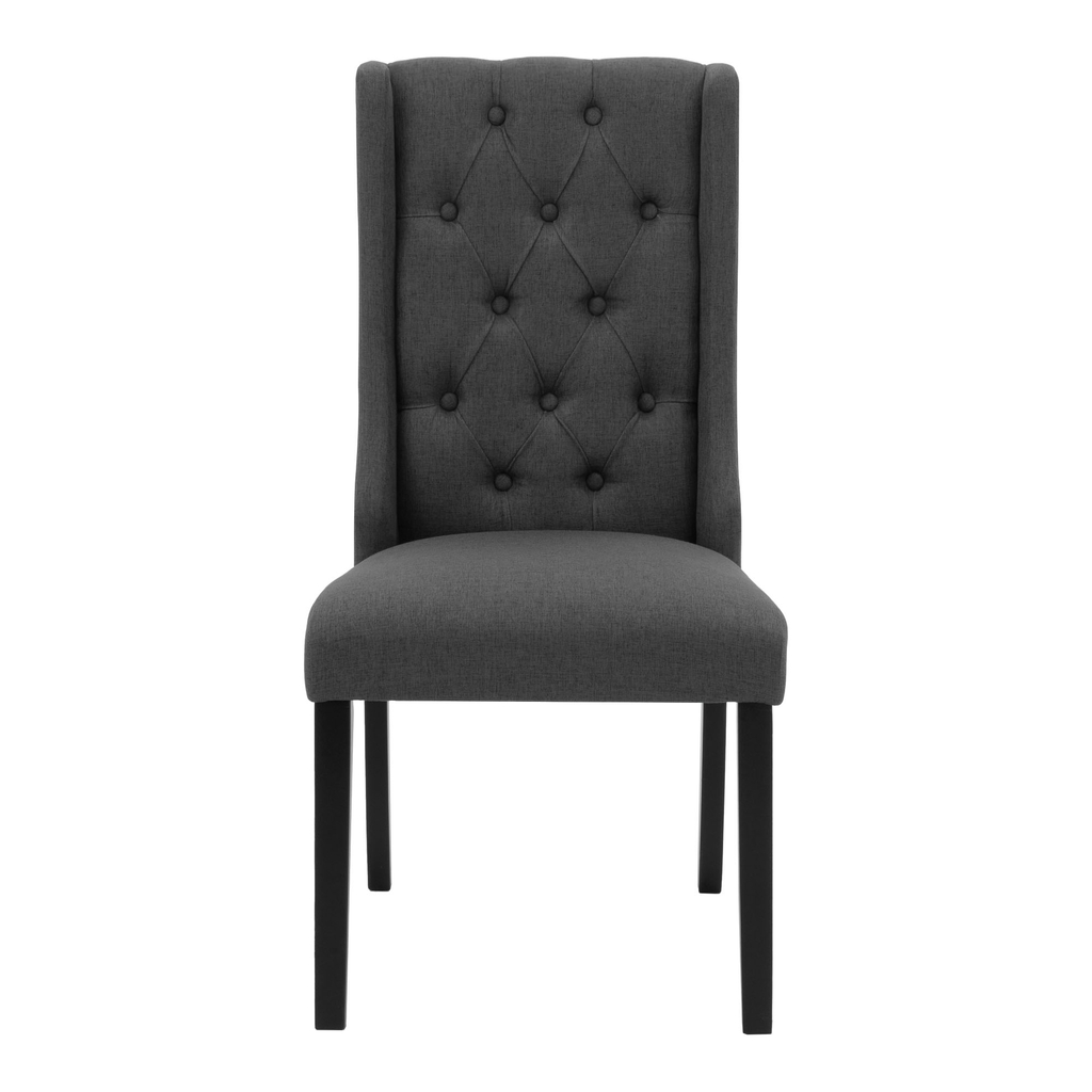 Krzesło CIPRIA z ciemnoszarą tapicerką i pikowanym oparciem.