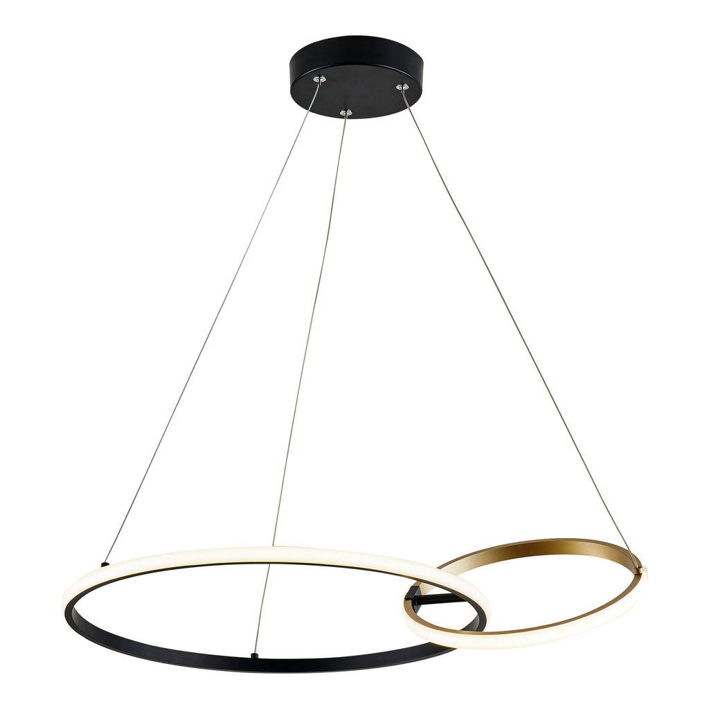 Pierścieniowa lampa RANDO w matowym czarno-złotym kolorze pozwoli Ci wprowadzić nowoczesny wystrój do wnętrza salonu lub jadalni.