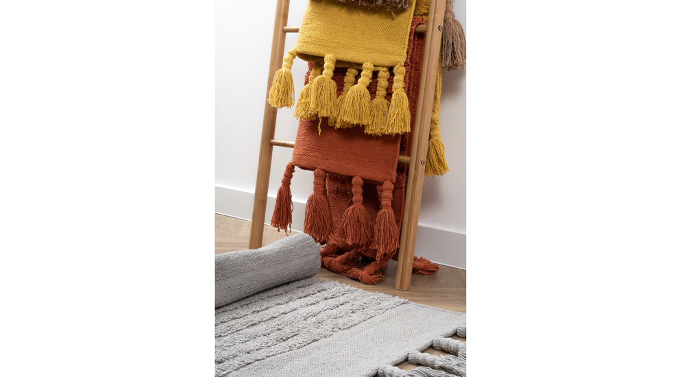 Dywanik bawełniany z frędzlami szary BOHO 50x80 cm
