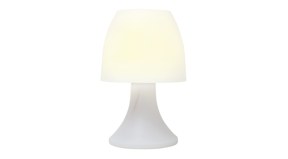 Lampa stołowa LED w delikatnym białym kolorze nieznacznie rozjaśnia ciemność, a jej światło jest łagodne dla oczu.