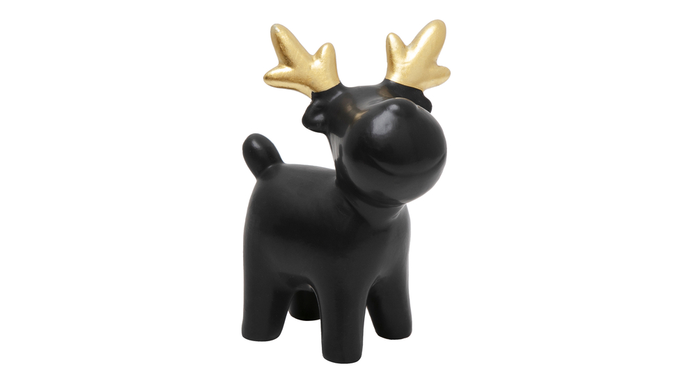 Figurka świąteczna JELONEK czarny ze złotymi rogami 13 cm