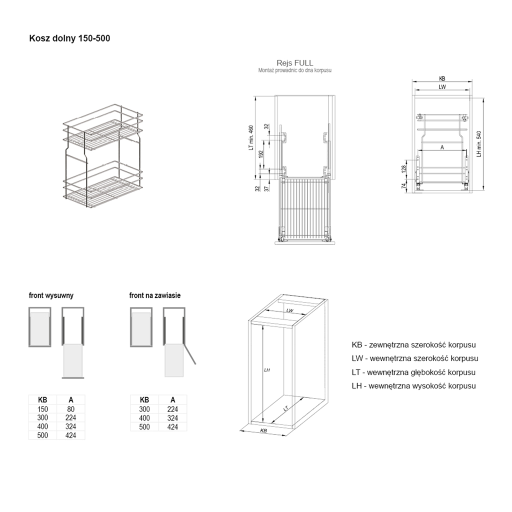 Kosz dolny cargo mini do kuchni metal grafit 15/2 (10/MZMF) INSIDE