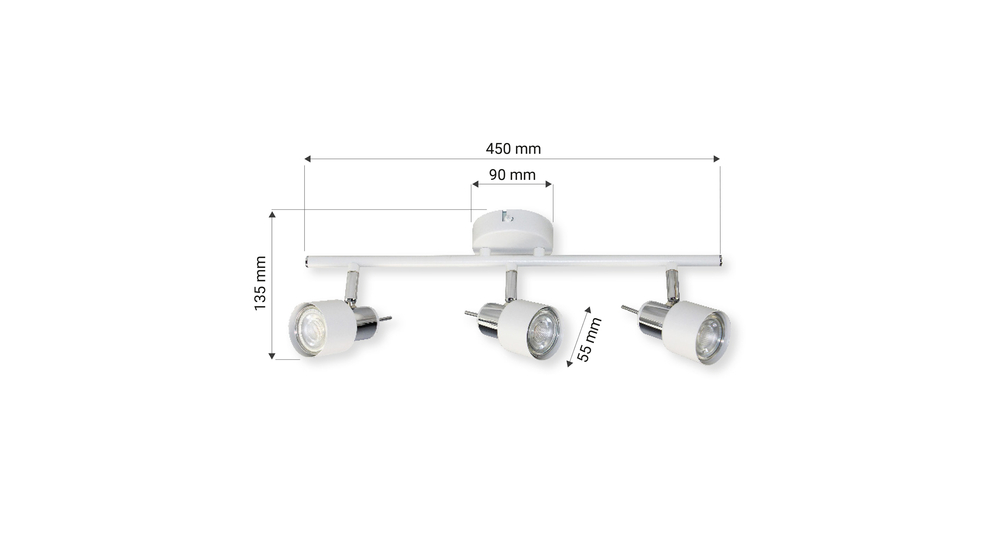 Listwa ORO STERNA posiada oprawę dla 3 żarówek typu GU10 o mocy maksymalnej 10W. Biały kolor lampy wprowadzi element naturalności i wkomponuje się w estetykę pomieszczeń urządzonych w oszczędnym, minimalistycznym stylu.