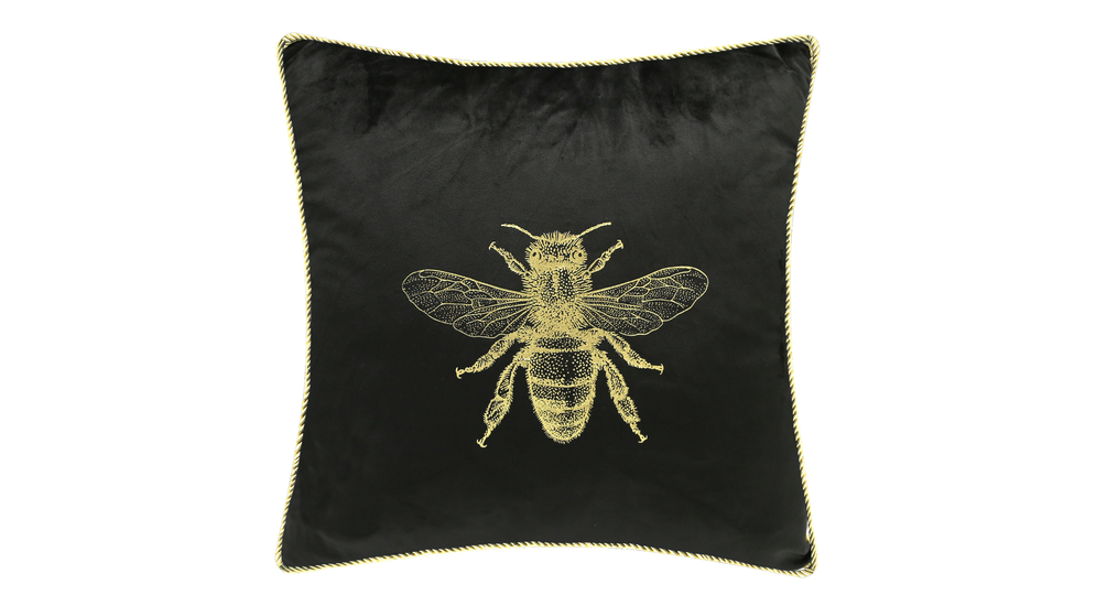 Poszewka dekoracyjna czarna z pszczołą AURE 45x45 cm
