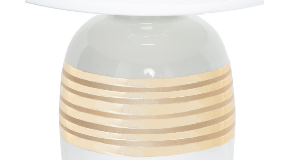 Lampa stołowa biała w złote pasy, ceramiczna podstawa