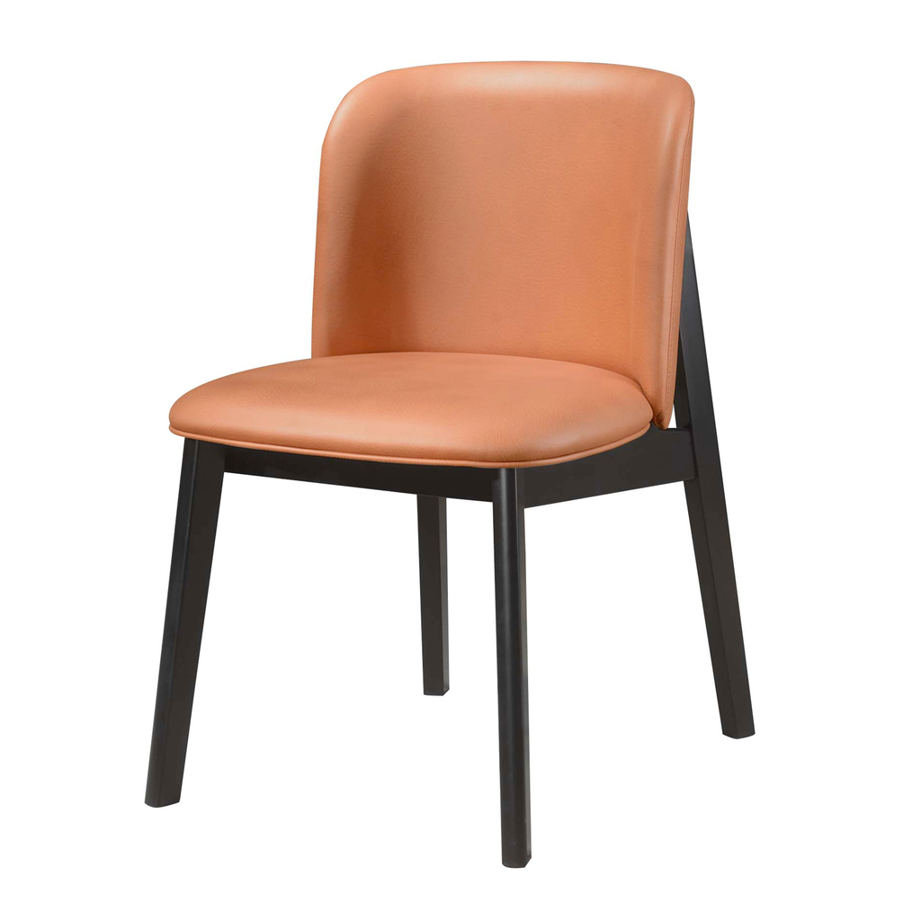Krzesło drewniane z pomarańczową tapicerką z eko-skóry
