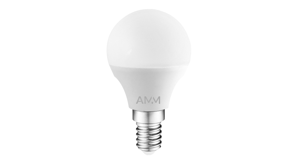 Żarówka AMM-E14-G45-4,9W-WW emituje światło o ciepłej barwie – 3000K i strumieniu 470 lumenów.