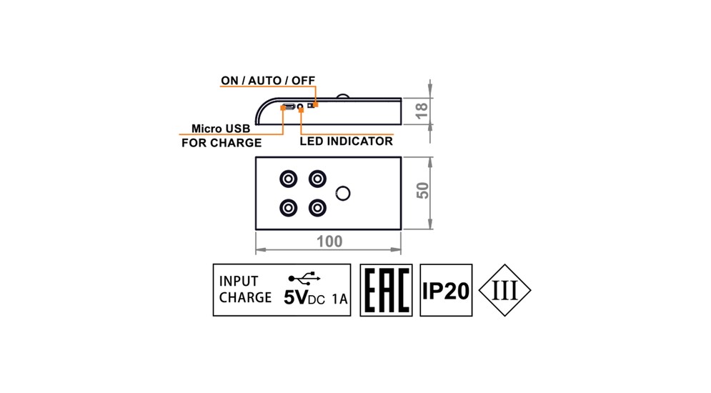 Oświetlenie bezprzewodowe LED do szaf ADBOX czarne z microUSB i czujnikiem ruchu