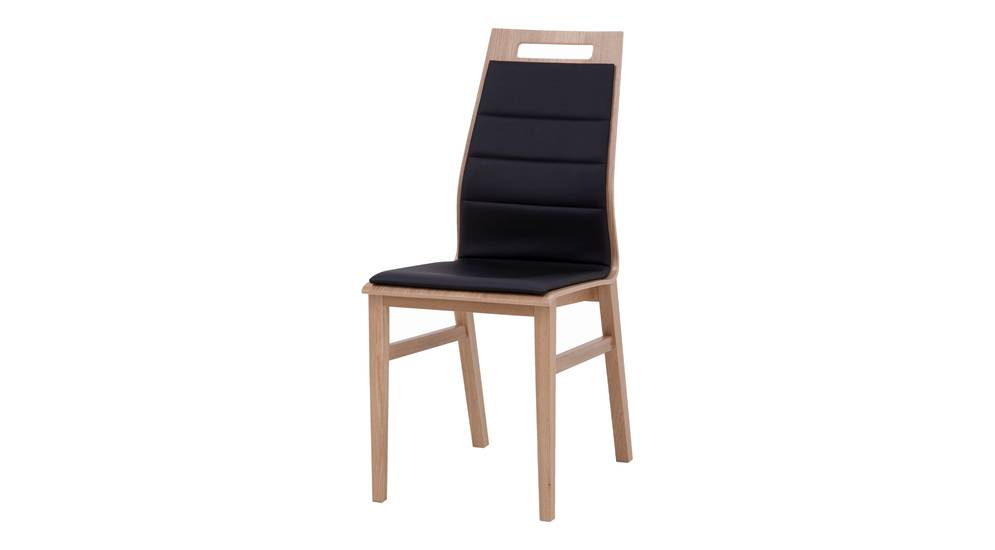 Krzesło tapicerowane czarna ekoskóra TORVI dąb naturalny