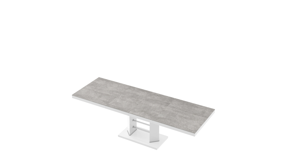 Stół rozkładany biały z ozdobnym blatem z efektem kamienia mat.