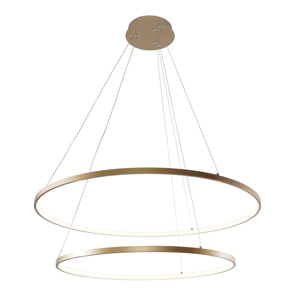 Złota, 2-pierścieniowa lampa BRENO to oświetlenie, które z powodzeniem rozjaśni przestrzeń oraz doda Twojemu salonowi nowoczesnego charakteru.