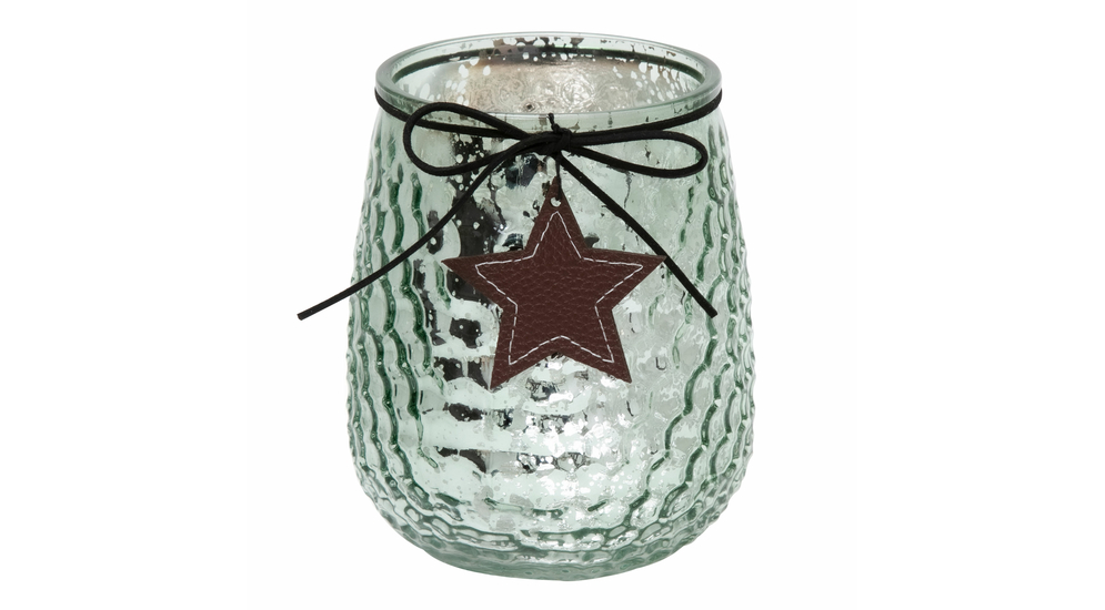 Świecznik szklany z gwiazdką i kokardką MIX 14 cm