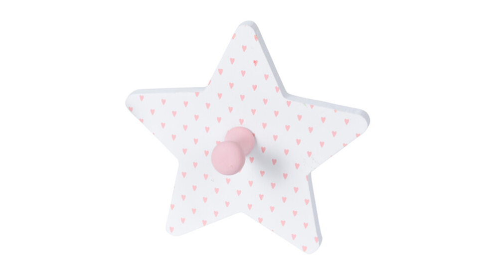 Wieszak do pokoju dziecięcego biały w różowe serduszka STAR 11x12 cm