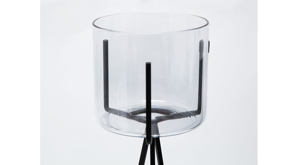 Świecznik szklany na metalowych nóżkach 38 cm