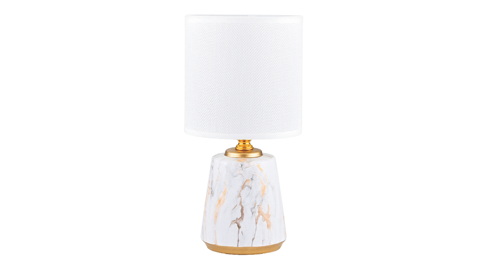Lampa stołowa z ceramiczną podstawą, biało-złota do salonu i sypialni.