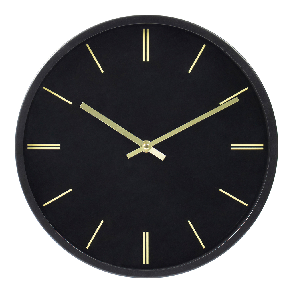 Zegar ścienny okrągły czarno-złoty 30 cm
