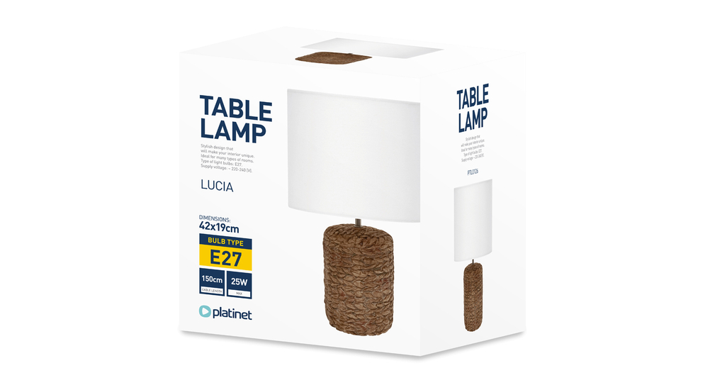 Lampa stołowa ceramiczna biała/rattan LUCIA