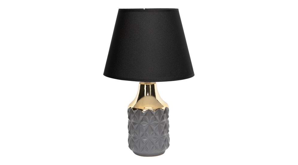 Lampa ceramiczna z szaro-złotą podstawą, czarny abażur 40 cm