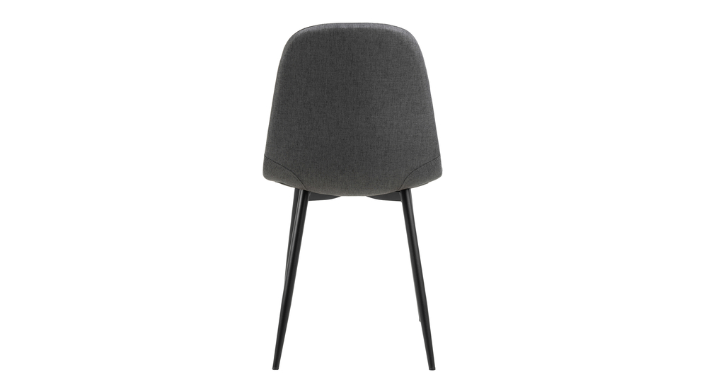 Krzesło szare NINA z tapicerowanym siedziskiem na metalowych nóżkach w czarnym kolorze, widok z tyłu.