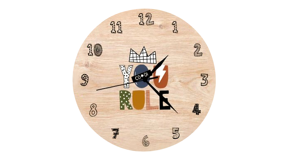 Zegar drewniany ścienny do pokoju dziecęcego YOU RULE 33 cm