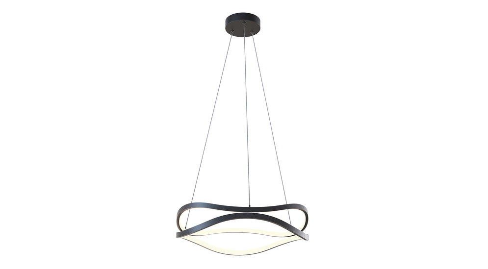Czarny model lampy wiszącej HARLEY LED to oświetlenie salonowe.  Oryginalnym wyglądem 2 pierścieni o nieregularnych kształtach  wzbogaca aranżację wnętrza. 