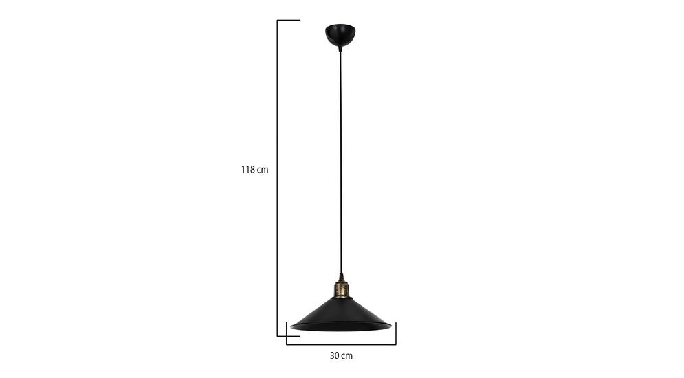 Wysokość lampy MAYA można dostosować do wysokości pomieszczenia preferencji. Jej maksymalna długość to 118 cm.