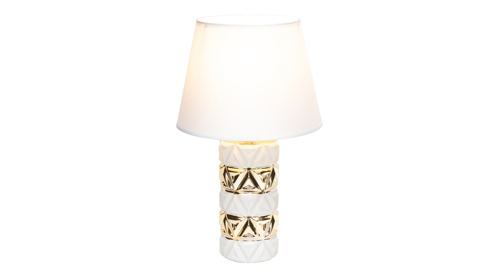 Lampa stołowa z podstawą w biało-złote pasy, 38 cm