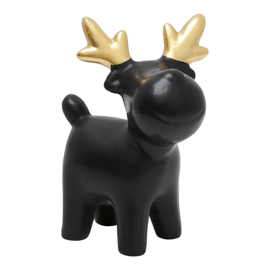 Figurka świąteczna JELONEK czarny ze złotymi rogami 13 cm