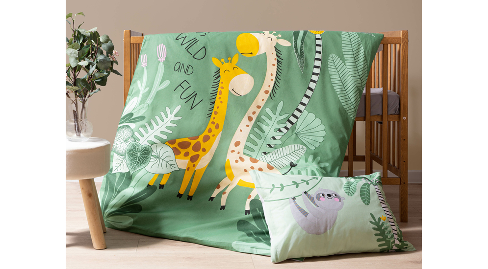 Pościel bambusowa do łóżeczka dla niemowląt zielona ŻYRAFA 90x120 cm