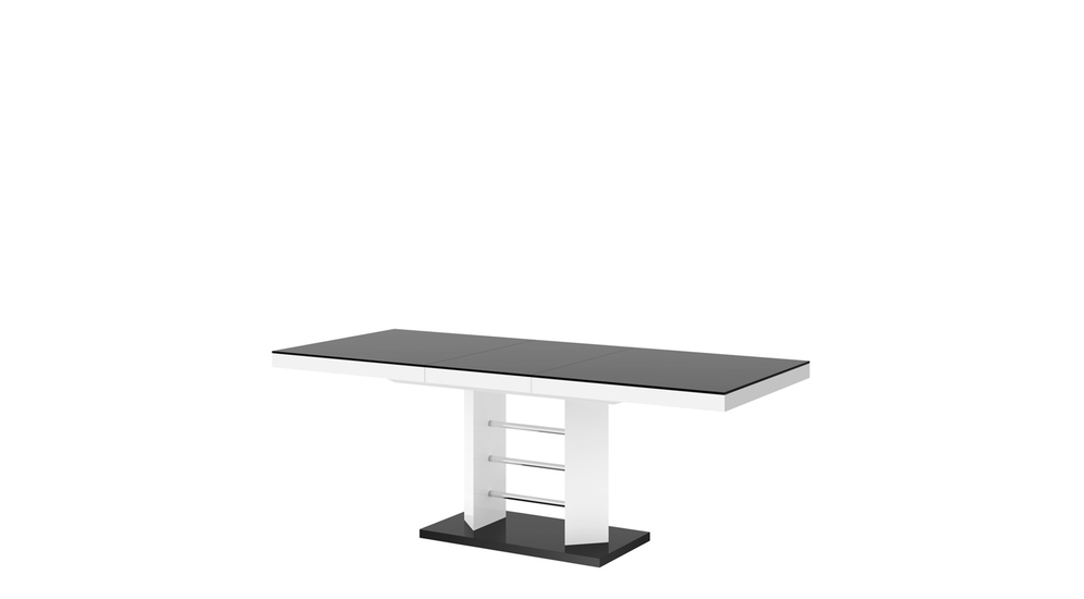 Biały stół LINOSA LUX z czarną podstawą i blatem.