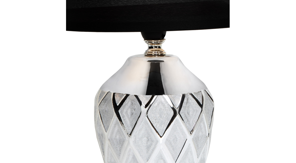 Lampa stołowa czarno - srebrna, ceramiczna podstawa