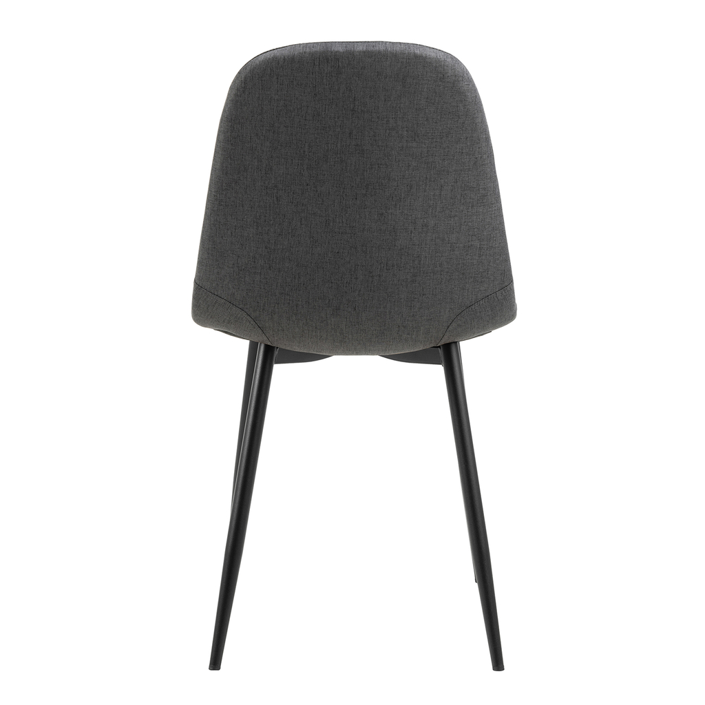 Krzesło szare NINA z tapicerowanym siedziskiem na metalowych nóżkach w czarnym kolorze, widok z tyłu.