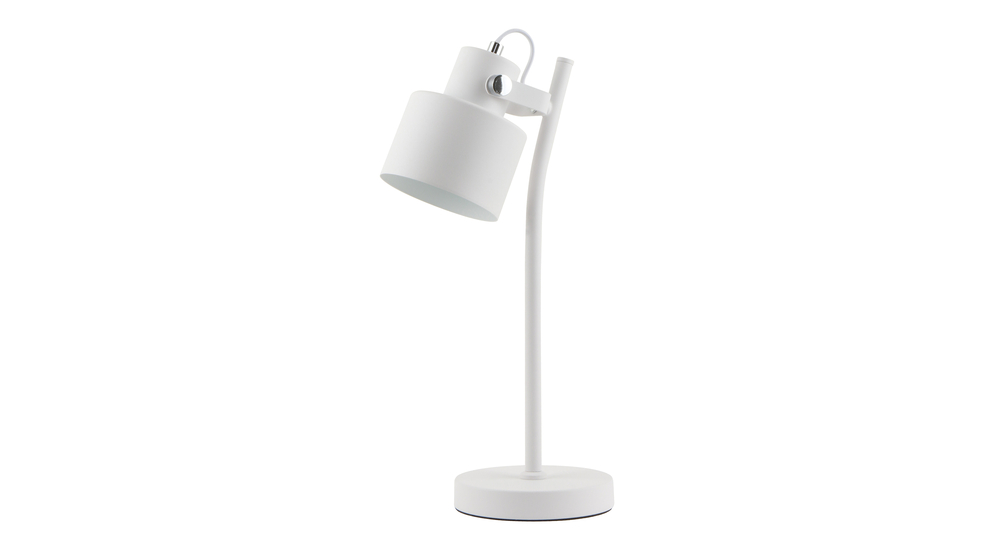 Lampa biurkowa DRACO w białym kolorze w ruchomym kloszem i okrągłą podstawą.