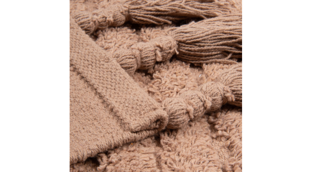 Dywanik bawełniany z frędzlami beżowy BOHO 60x100 cm