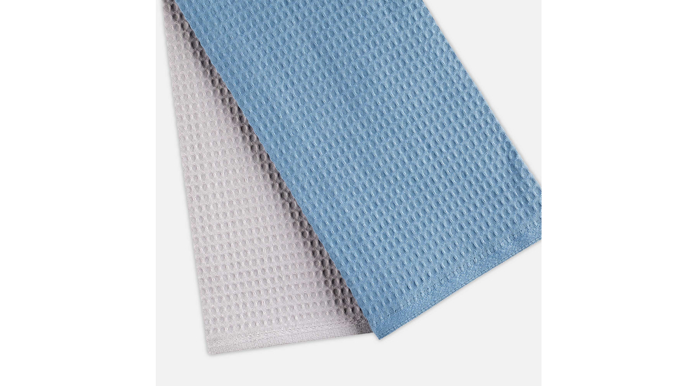 Dwa ręczniki kuchenne w kolorze niebieskim i szarym