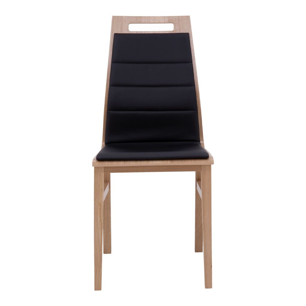 Krzesło tapicerowane czarna ekoskóra TORVI dąb naturalny